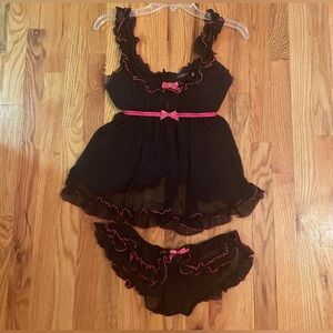 Victoria’s Secret Sexy Little Things Black Ruffle Lingerie Set 36C M/L